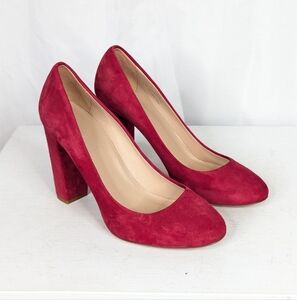 J. Crew Red Suede Leather Round Toe Block Heel Pumps Heels